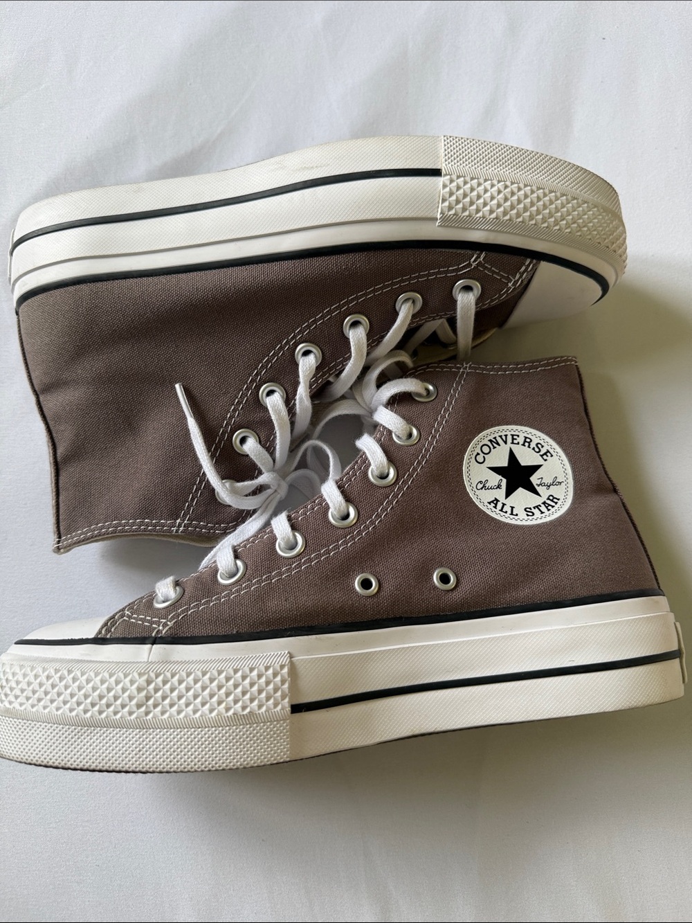 Converse High-Top Canvas Sneakers in Brown and White